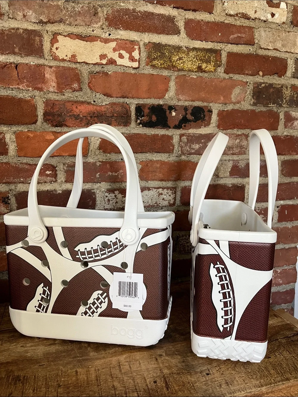 BOGG BAG Brown & White Football Pattern Tote two bitty bags